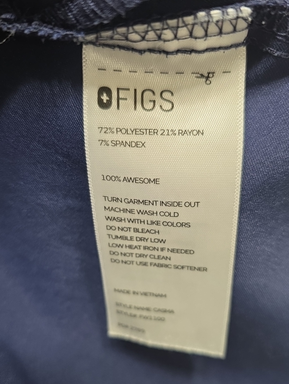 Figs Navy Blue V Neck Scrub Top Size Medium - Picture 4 of 4